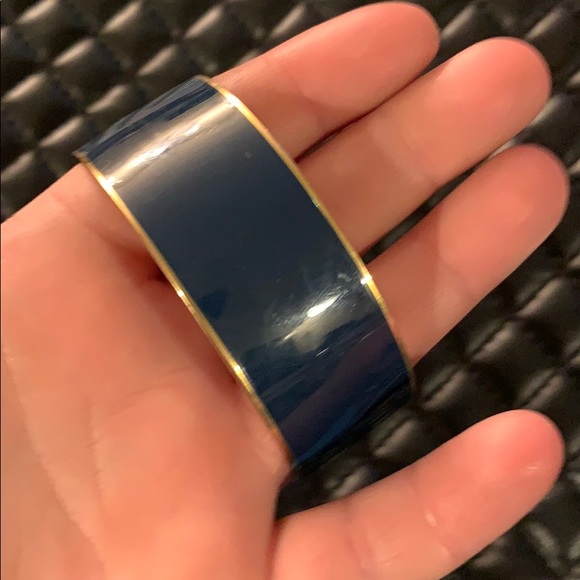 J Crew Gold Plated & Navy Blue Enamel Chunky Bangle Bracelet - Picture 5 of 5